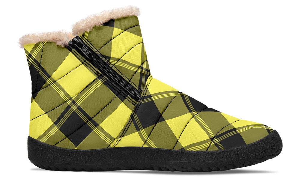 Sunny Yellow Plaid Faux Fur Ankle Boots