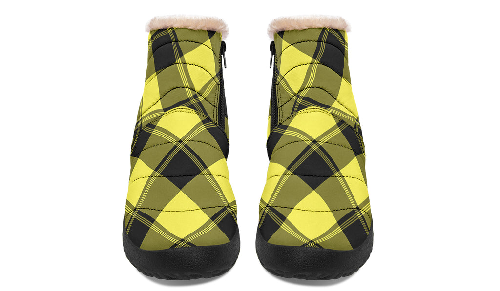 Sunny Yellow Plaid Faux Fur Ankle Boots
