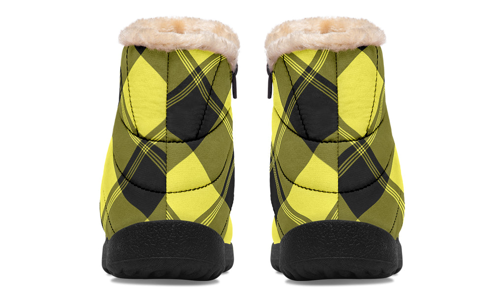 Sunny Yellow Plaid Faux Fur Ankle Boots