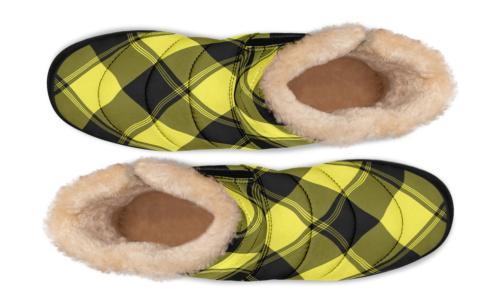 Sunny Yellow Plaid Faux Fur Ankle Boots