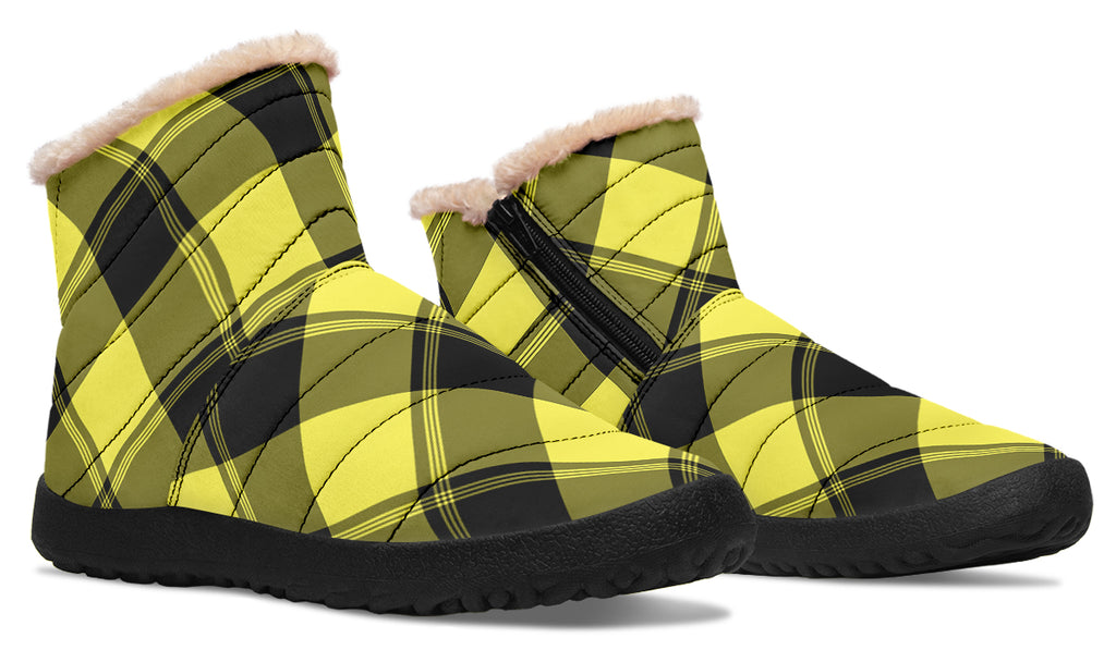 Sunny Yellow Plaid Faux Fur Ankle Boots