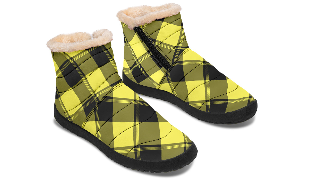 Sunny Yellow Plaid Faux Fur Ankle Boots