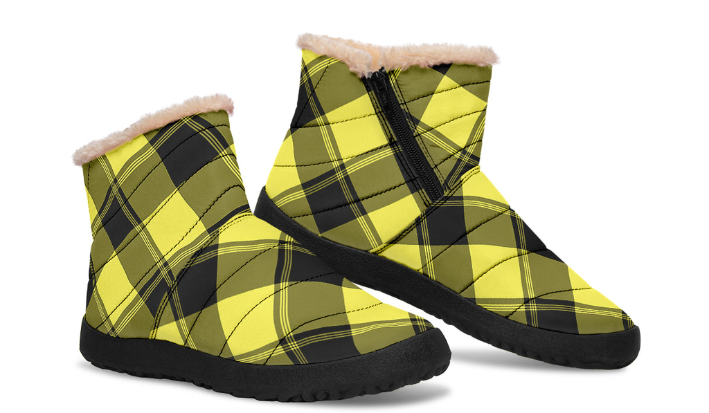 Sunny Yellow Plaid Faux Fur Ankle Boots
