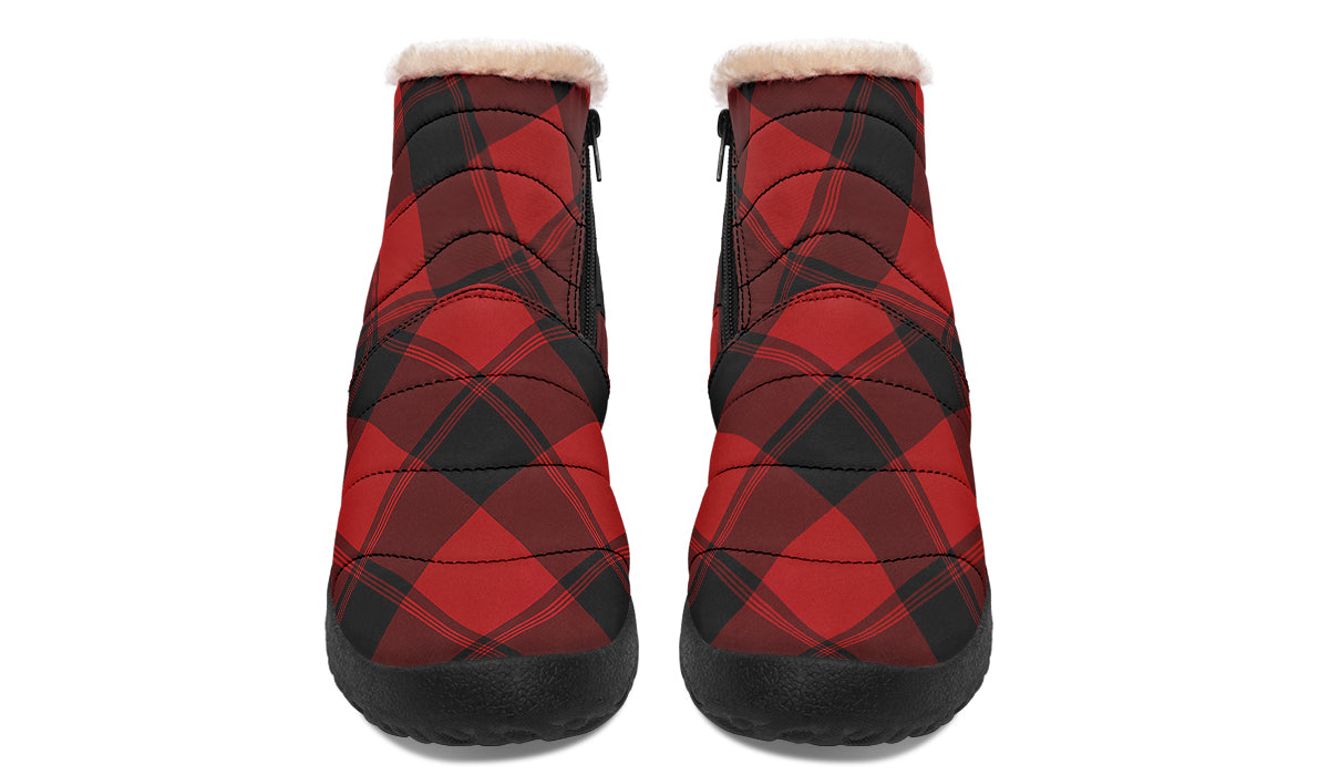 Toffee Apple Plaid Faux Fur Ankle Boots