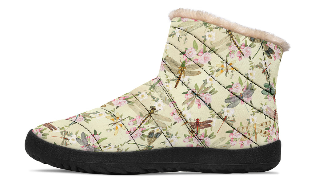 Vintage Dragonflies Faux Fur Ankle Boots