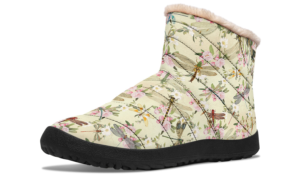 Vintage Dragonflies Faux Fur Ankle Boots
