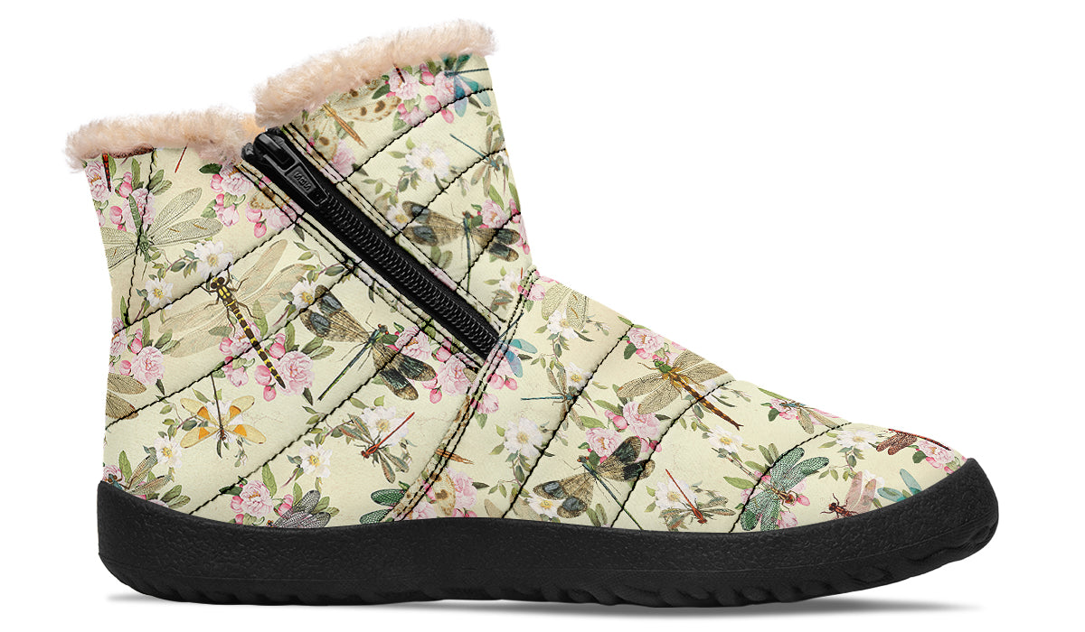 Vintage Dragonflies Faux Fur Ankle Boots
