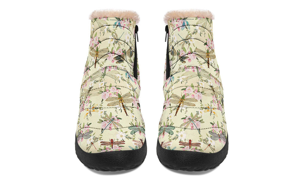 Vintage Dragonflies Faux Fur Ankle Boots