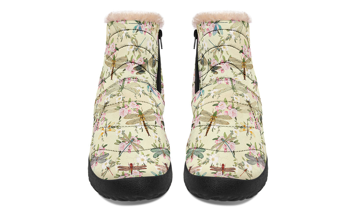 Vintage Dragonflies Faux Fur Ankle Boots