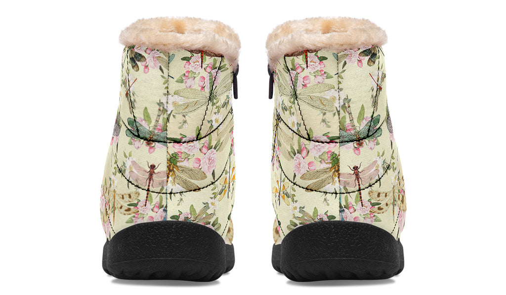 Vintage Dragonflies Faux Fur Ankle Boots