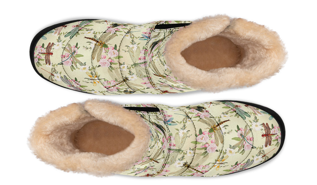 Vintage Dragonflies Faux Fur Ankle Boots