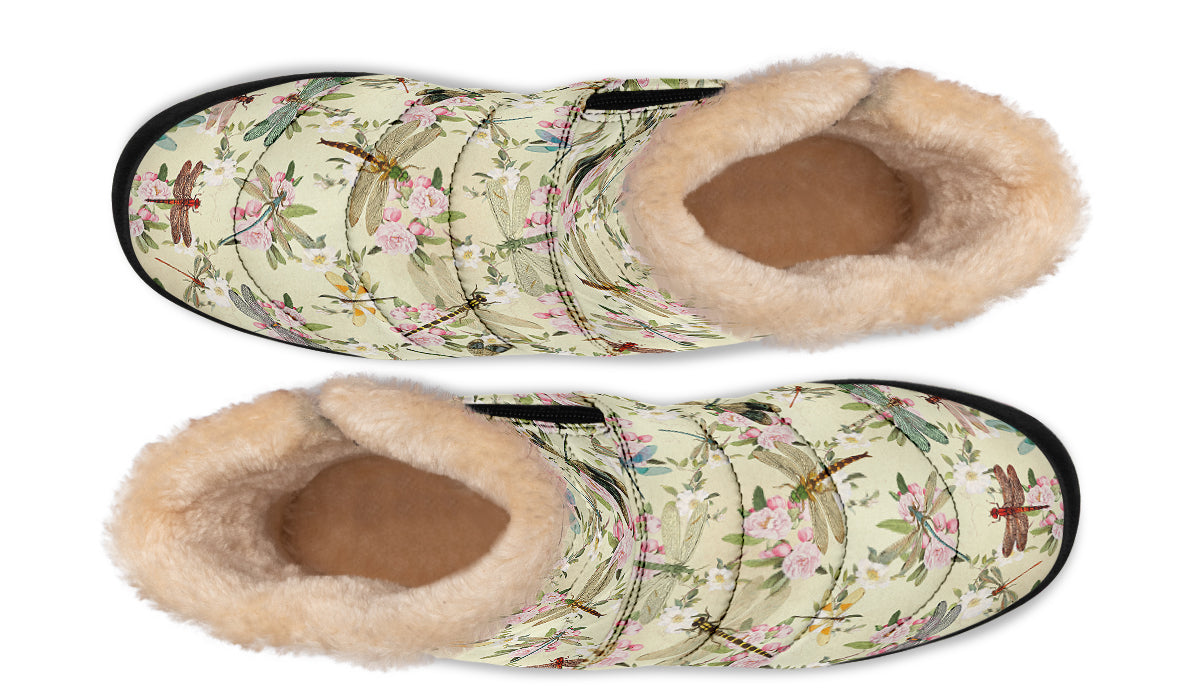 Vintage Dragonflies Faux Fur Ankle Boots