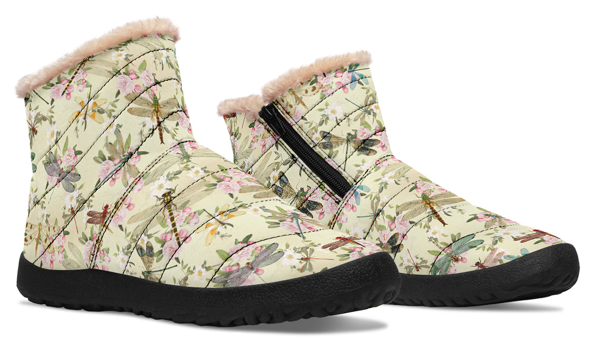 Vintage Dragonflies Faux Fur Ankle Boots