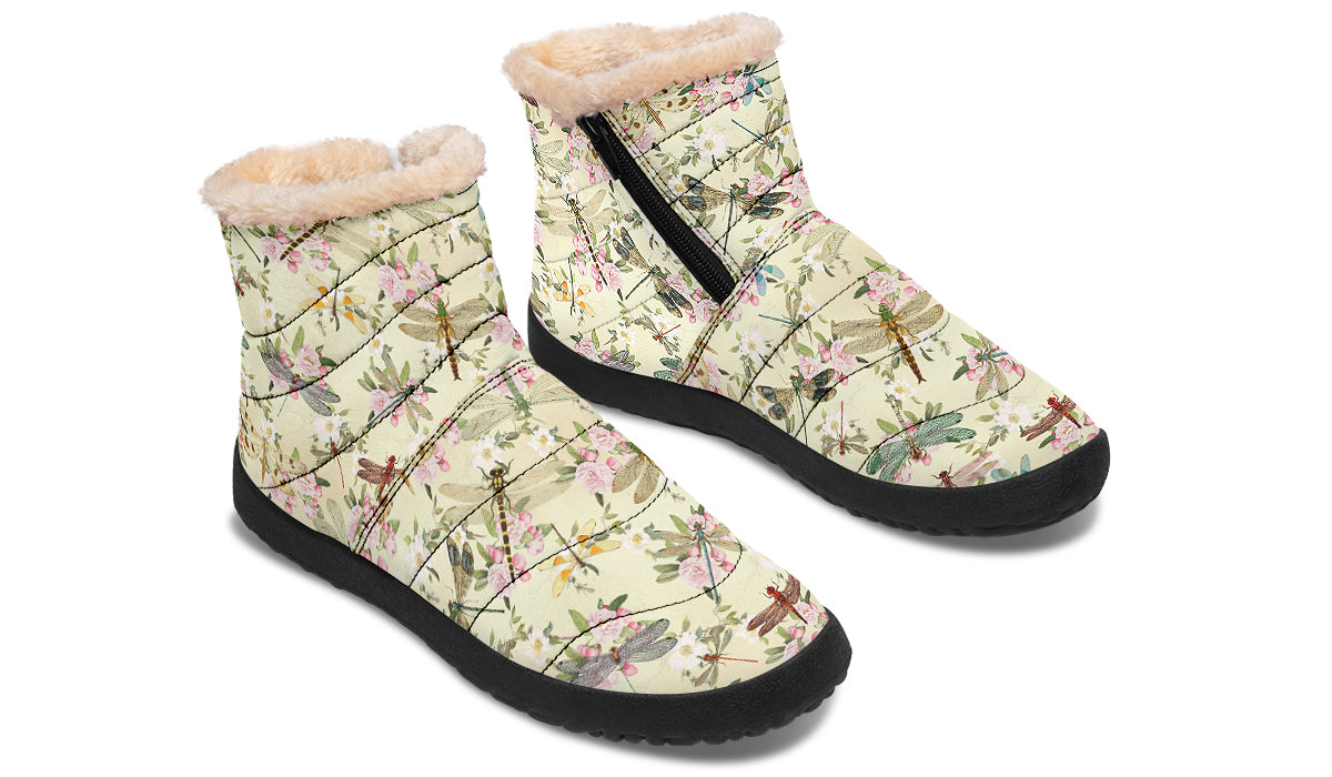 Vintage Dragonflies Faux Fur Ankle Boots