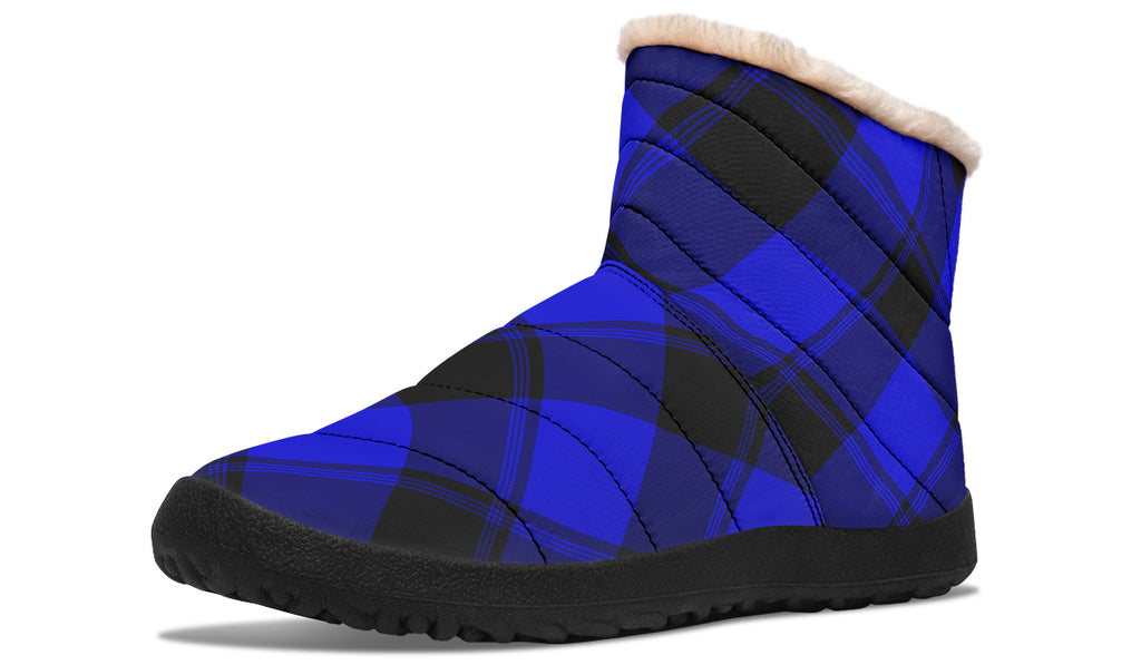 Vivid Blue Plaid Faux Fur Ankle Boots