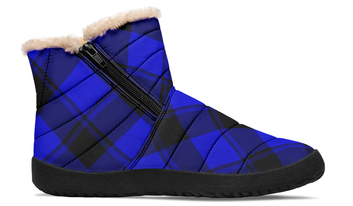 Vivid Blue Plaid Faux Fur Ankle Boots