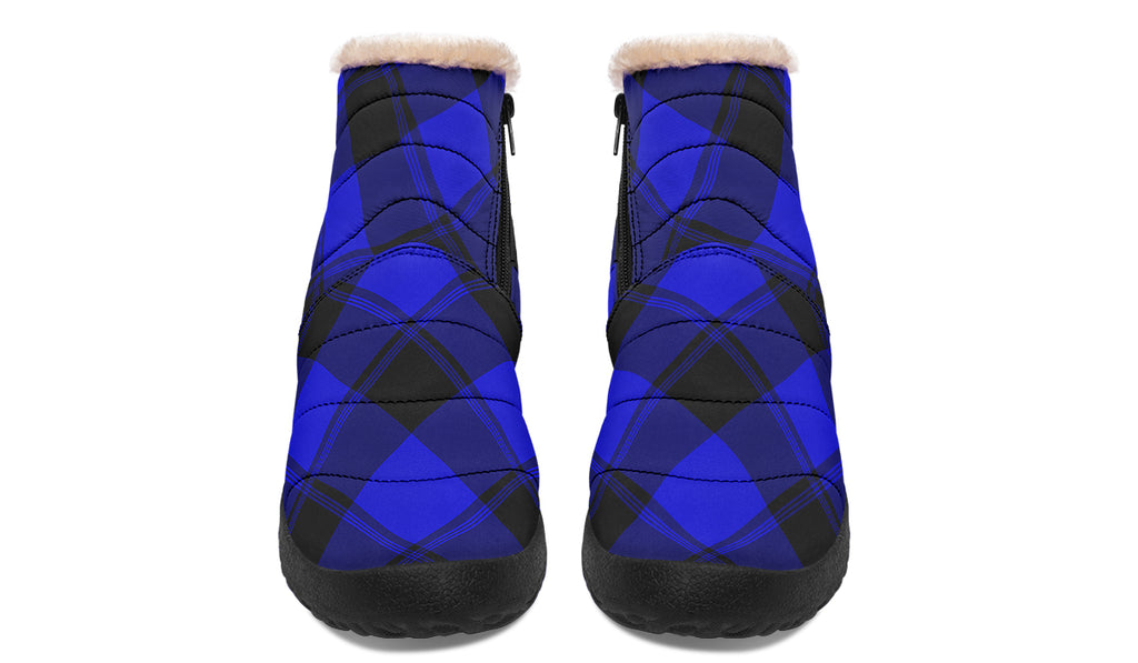 Vivid Blue Plaid Faux Fur Ankle Boots