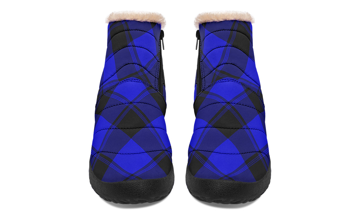 Vivid Blue Plaid Faux Fur Ankle Boots