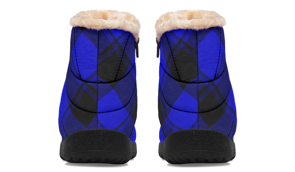 Vivid Blue Plaid Faux Fur Ankle Boots
