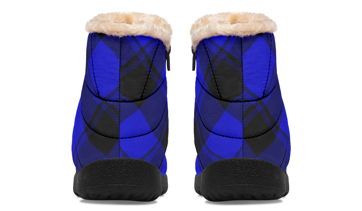 Vivid Blue Plaid Faux Fur Ankle Boots