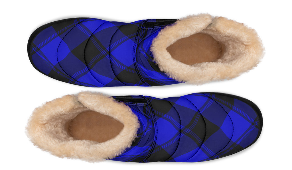 Vivid Blue Plaid Faux Fur Ankle Boots