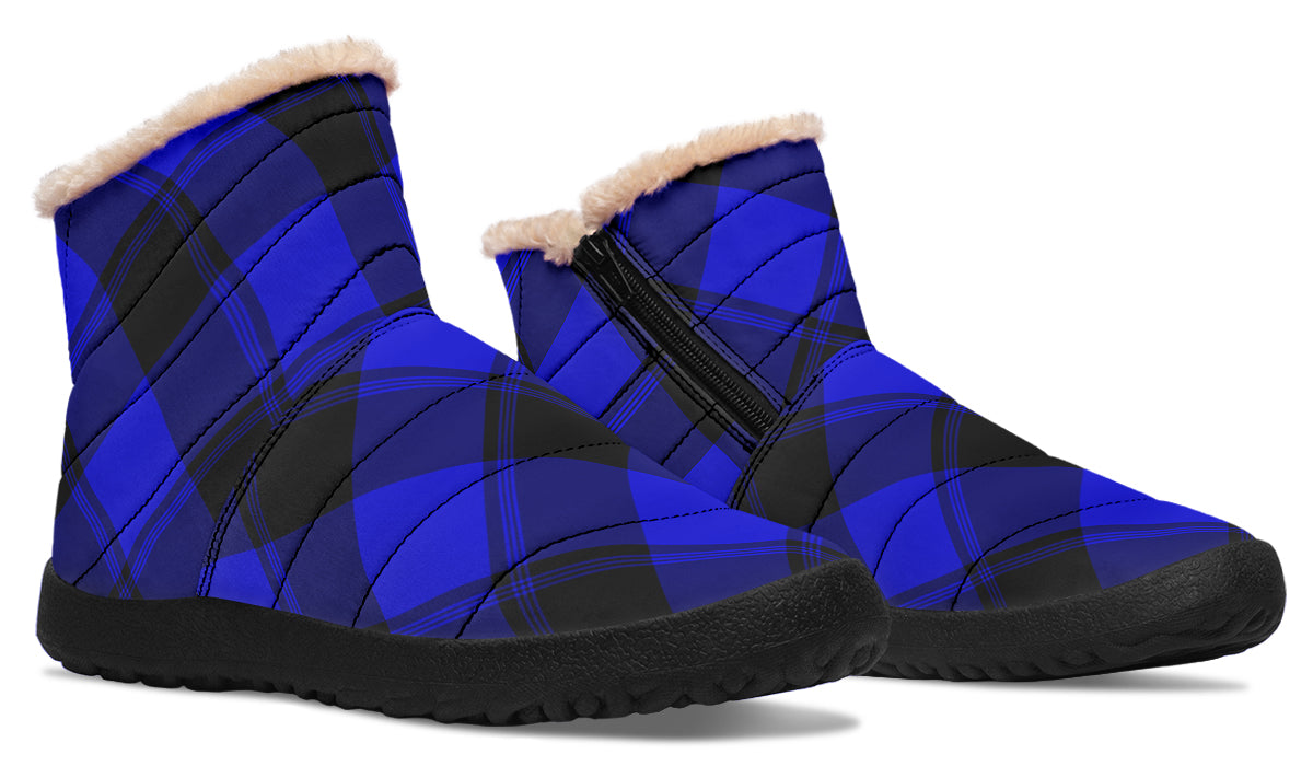 Vivid Blue Plaid Faux Fur Ankle Boots