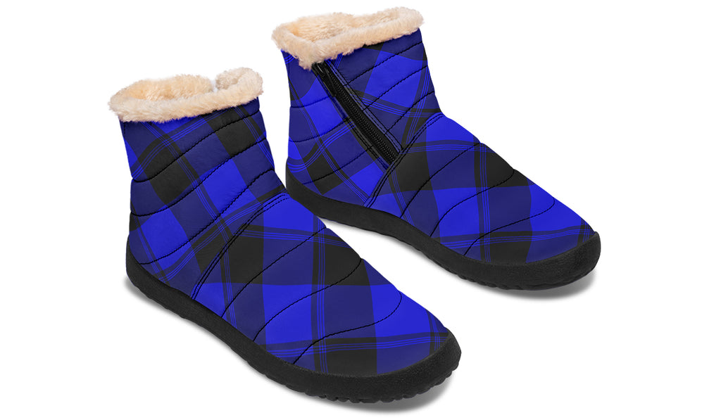 Vivid Blue Plaid Faux Fur Ankle Boots