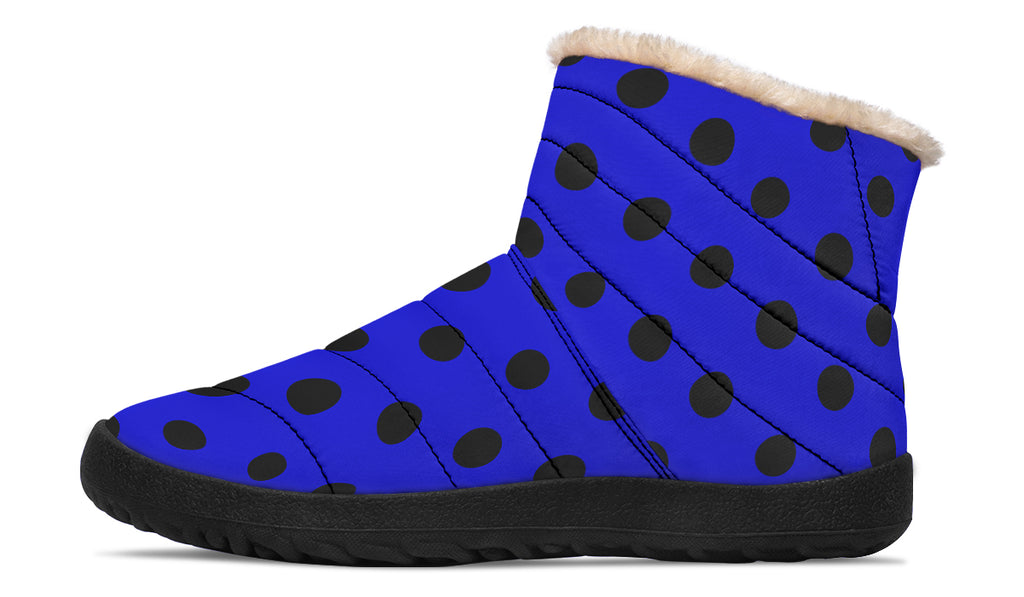 Vivid Blue Polka Dot Faux Fur Ankle Boots