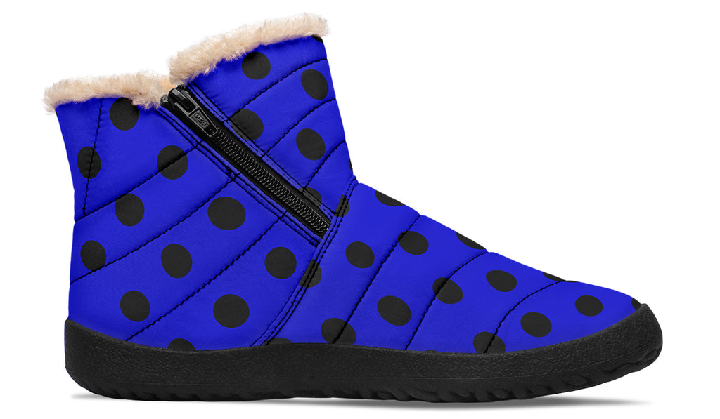 Vivid Blue Polka Dot Faux Fur Ankle Boots