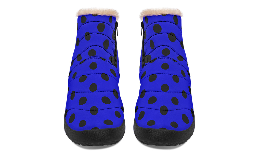 Vivid Blue Polka Dot Faux Fur Ankle Boots