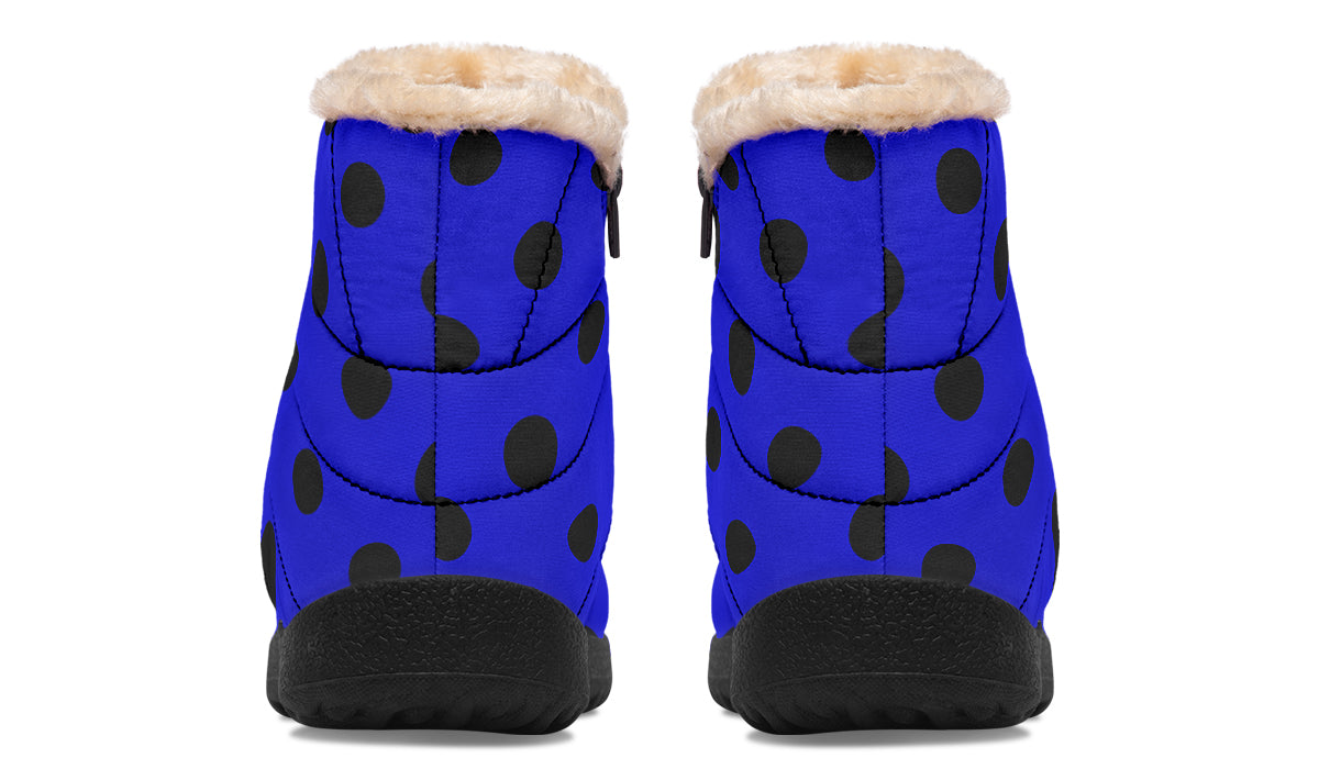 Vivid Blue Polka Dot Faux Fur Ankle Boots