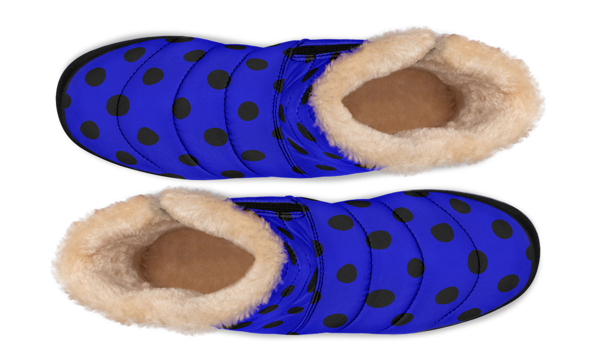 Vivid Blue Polka Dot Faux Fur Ankle Boots