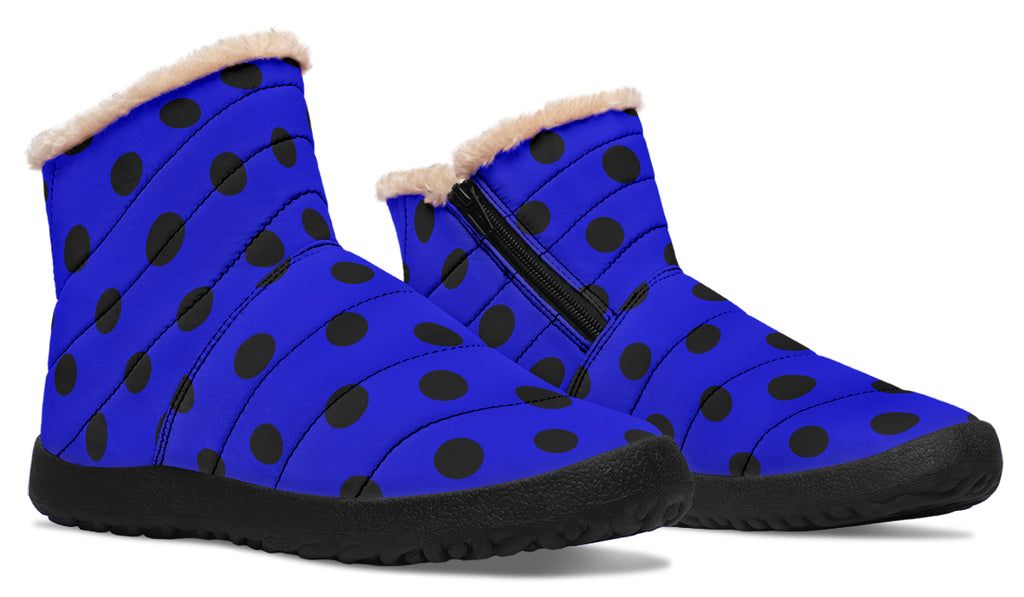 Vivid Blue Polka Dot Faux Fur Ankle Boots