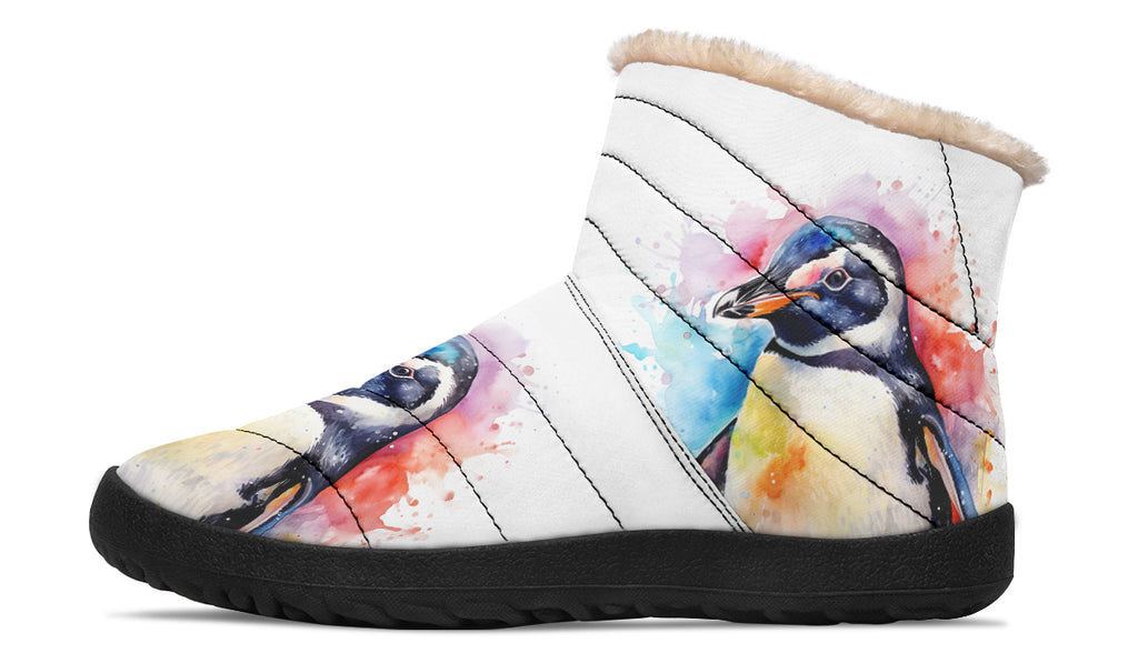 Watercolour Penguin Faux Fur Ankle Boots