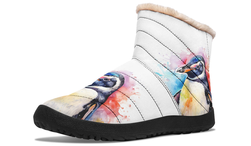 Watercolour Penguin Faux Fur Ankle Boots