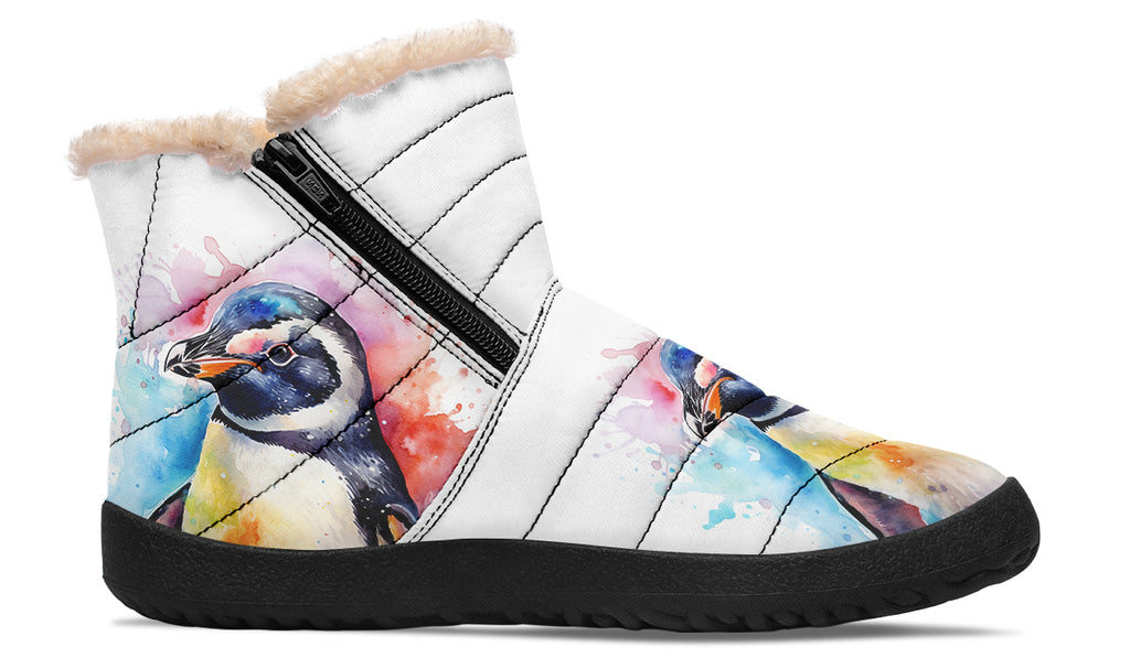 Watercolour Penguin Faux Fur Ankle Boots