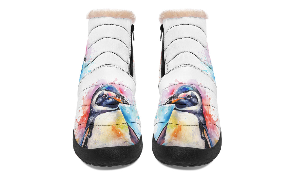 Watercolour Penguin Faux Fur Ankle Boots