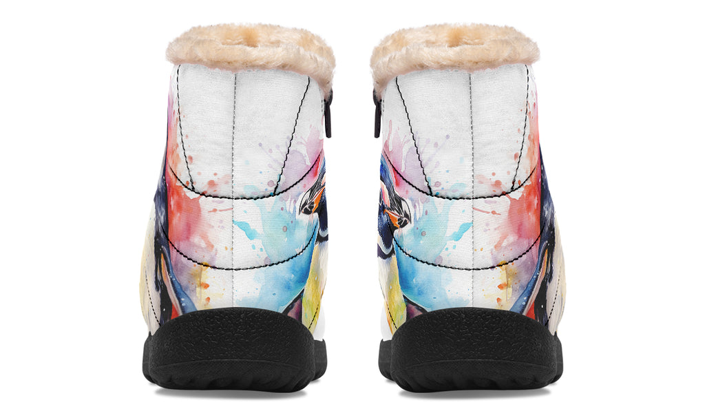 Watercolour Penguin Faux Fur Ankle Boots