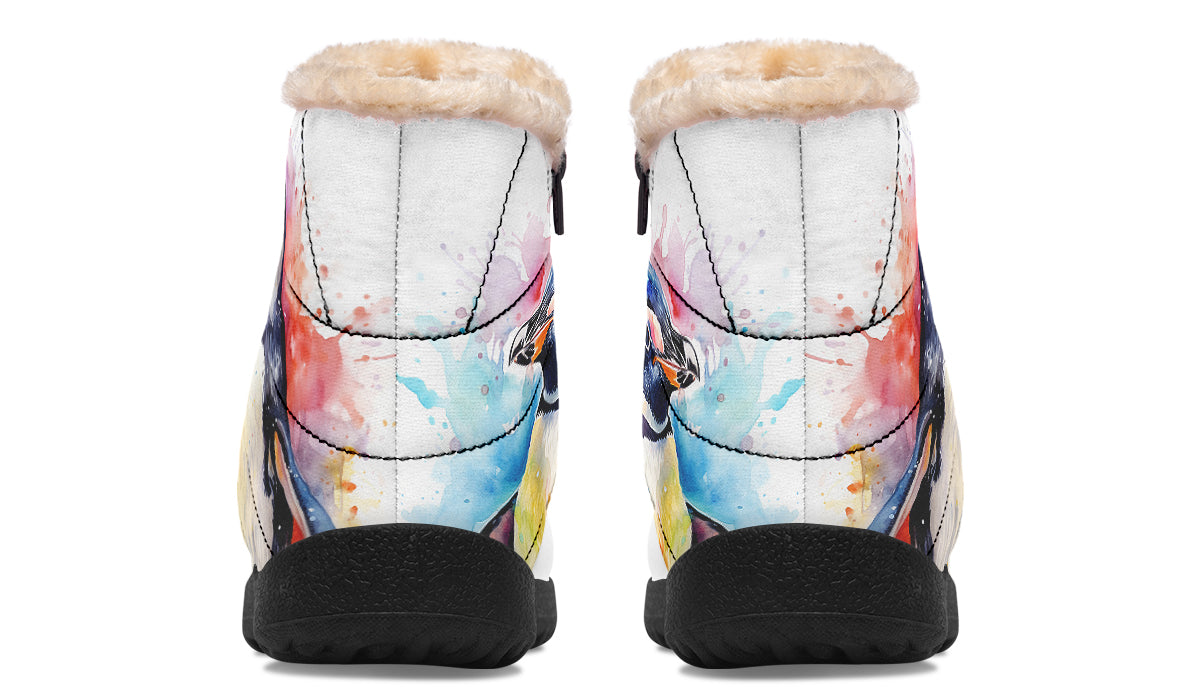 Watercolour Penguin Faux Fur Ankle Boots