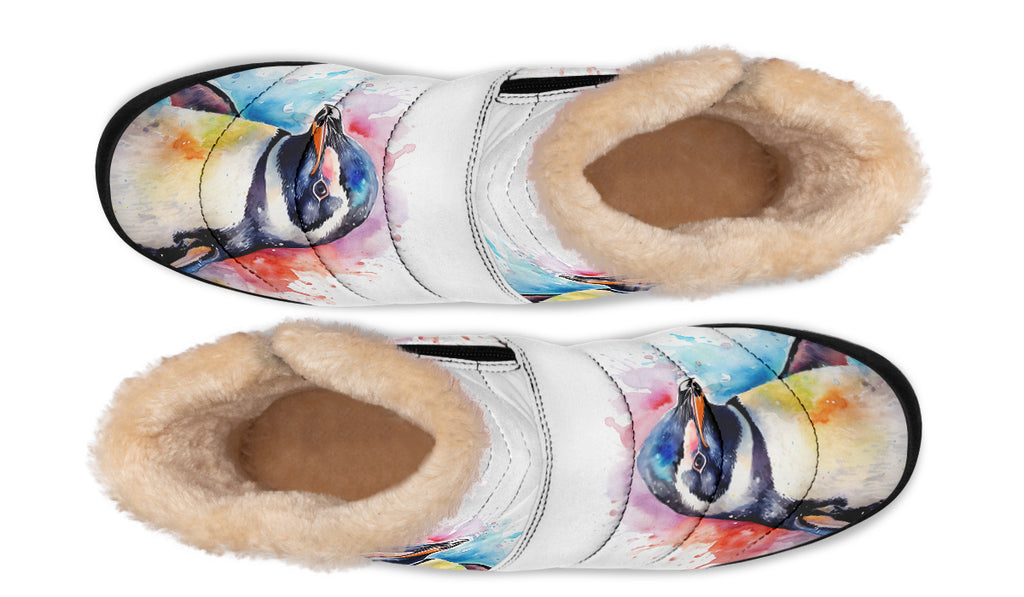 Watercolour Penguin Faux Fur Ankle Boots