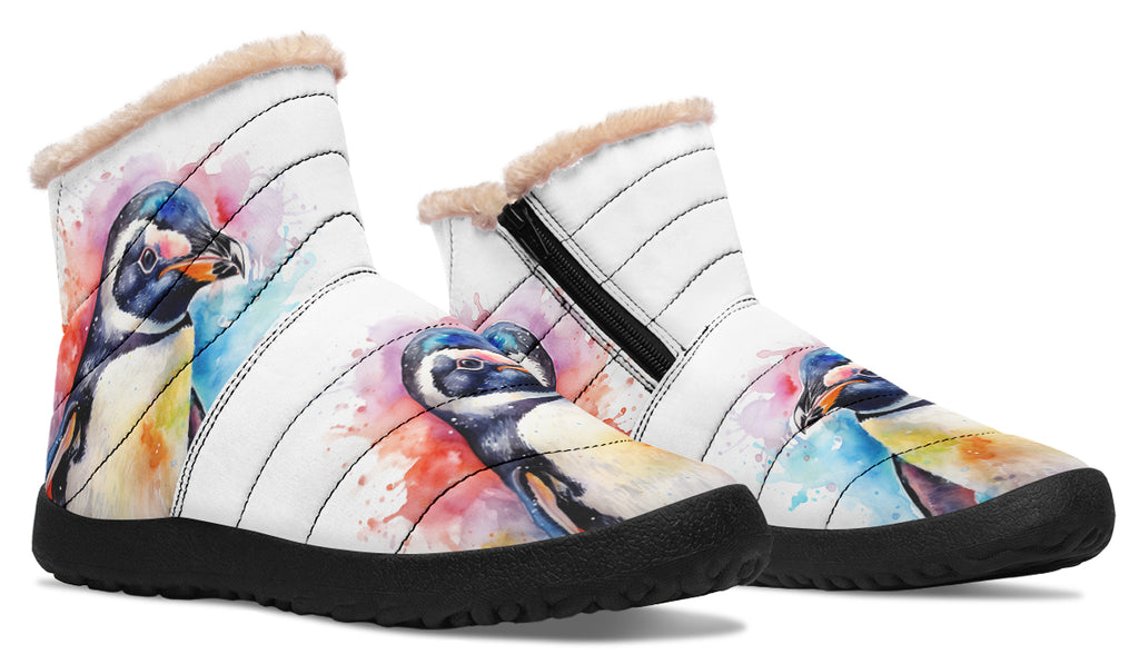 Watercolour Penguin Faux Fur Ankle Boots