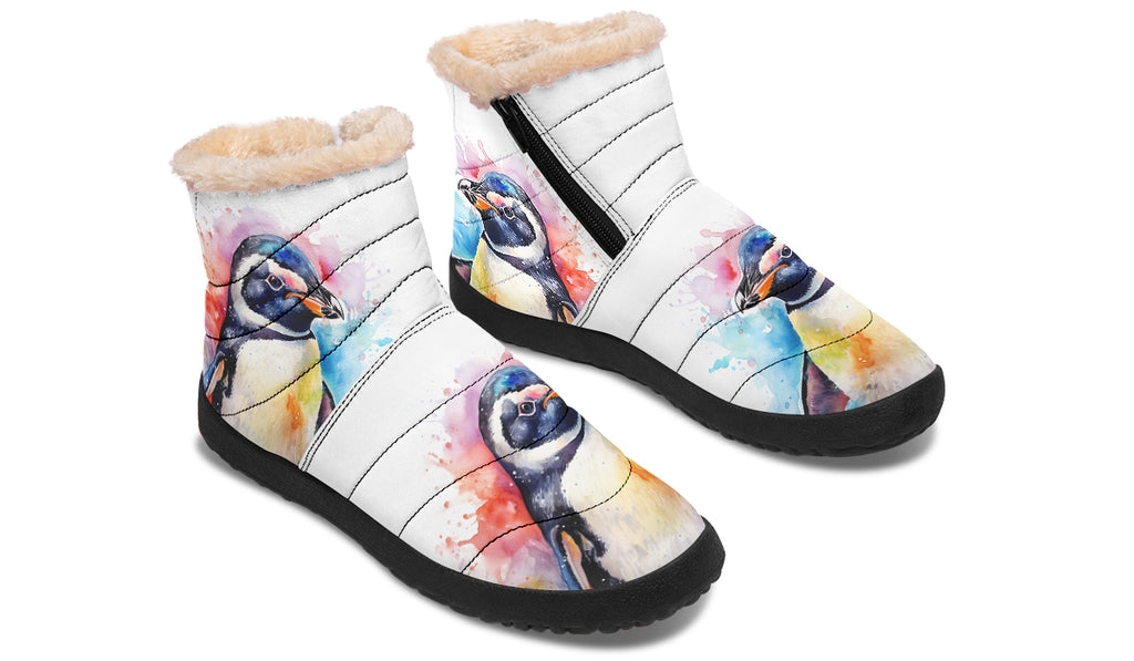 Watercolour Penguin Faux Fur Ankle Boots