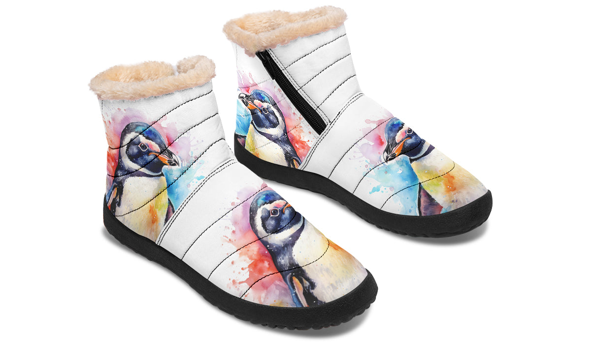 Watercolour Penguin Faux Fur Ankle Boots