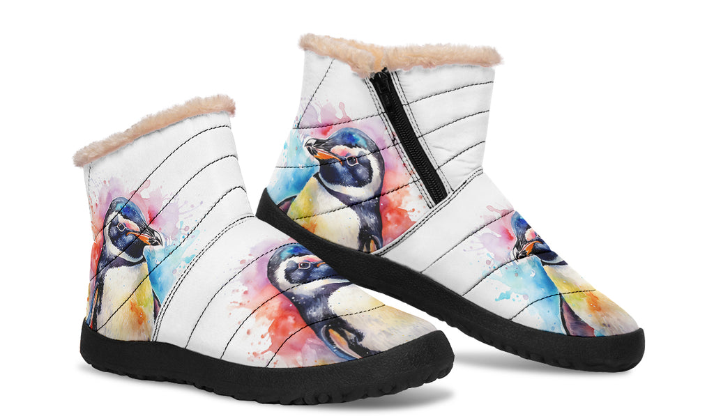 Watercolour Penguin Faux Fur Ankle Boots