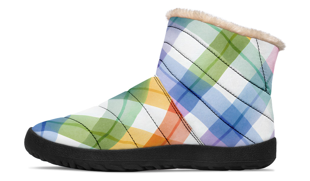 Watercolour Rainbow Plaid Faux Fur Ankle Boots