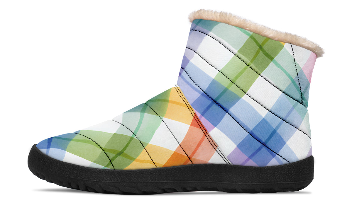 Watercolour Rainbow Plaid Faux Fur Ankle Boots