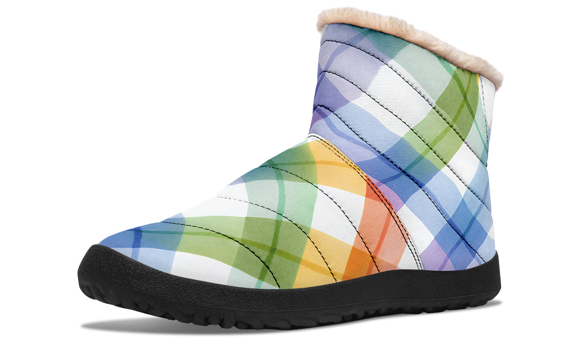 Watercolour Rainbow Plaid Faux Fur Ankle Boots