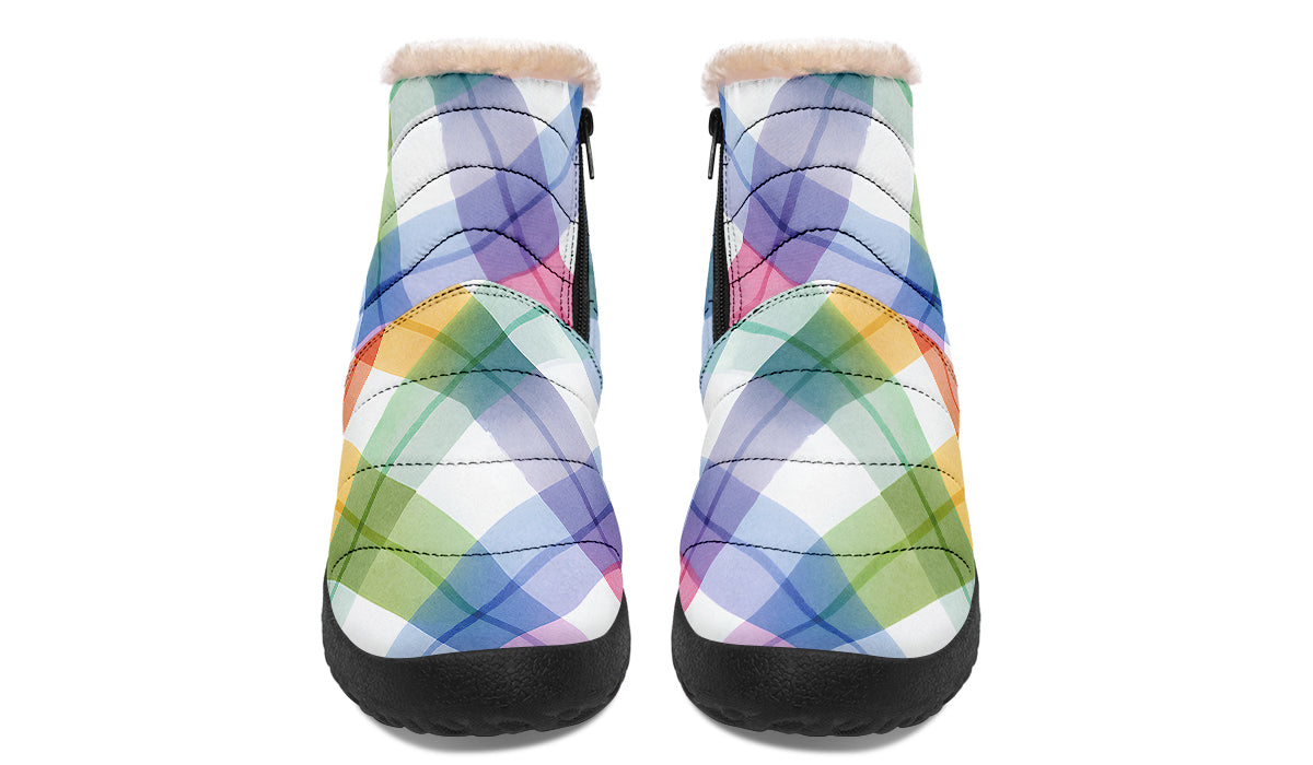 Watercolour Rainbow Plaid Faux Fur Ankle Boots