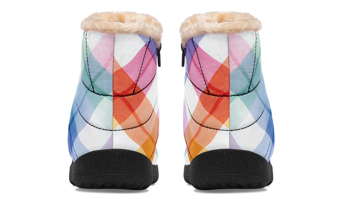Watercolour Rainbow Plaid Faux Fur Ankle Boots