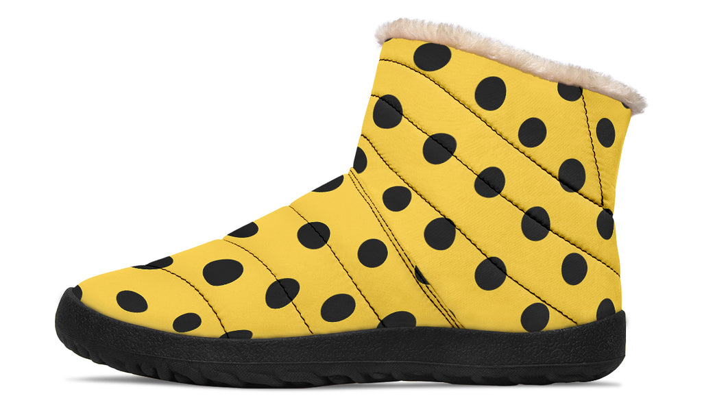 Yellow And Black Polka Dot Faux Fur Ankle Boots